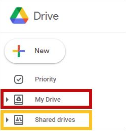 Screenshot of Google drive options