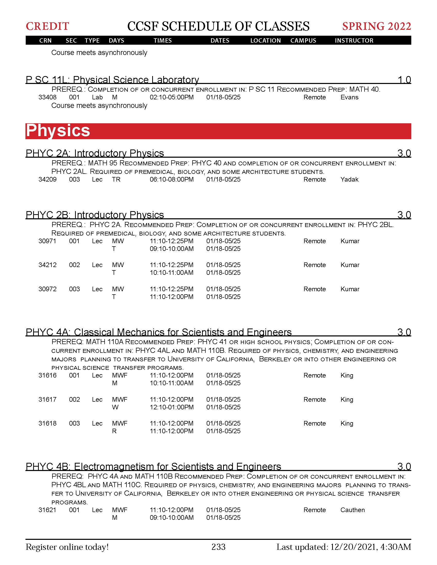 Ccsf Schedule 2022 Physics Faq | Ccsf