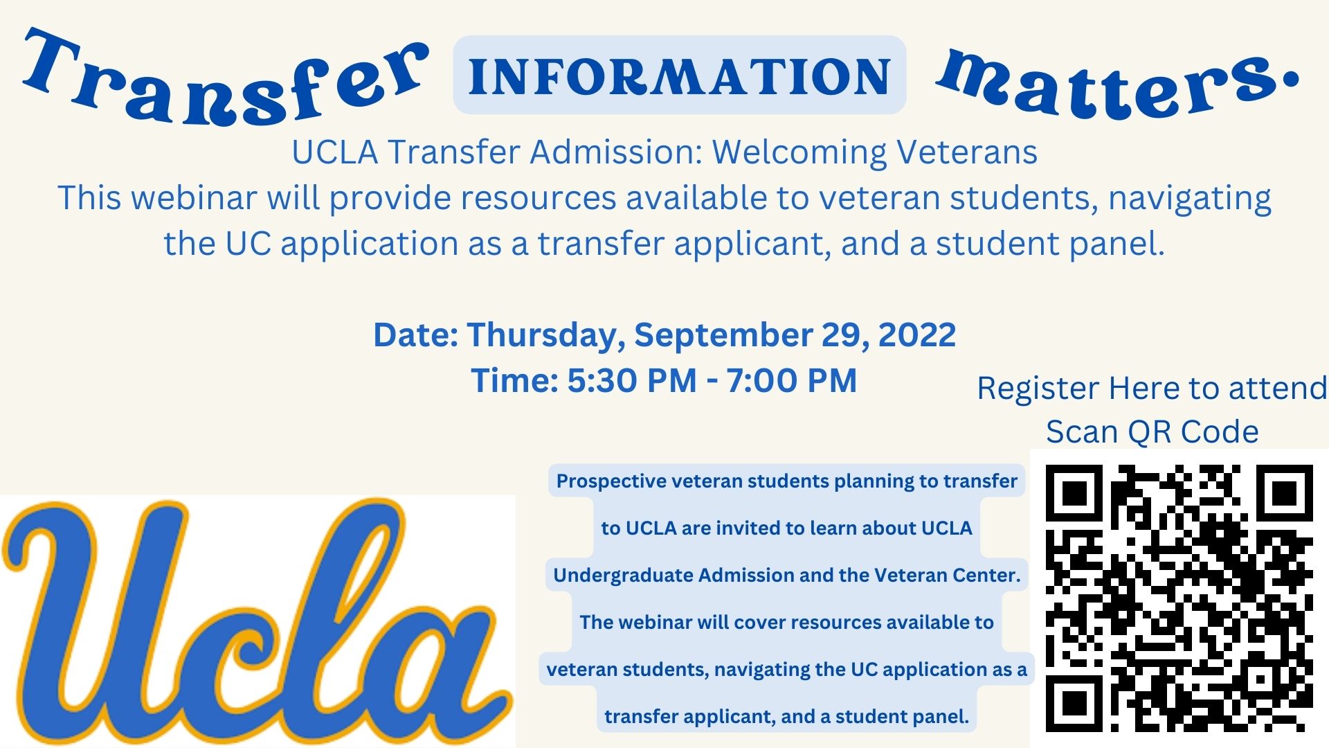 UCLA Transfer Admission: Welcoming Veterans - Thursday, September 29, 2022