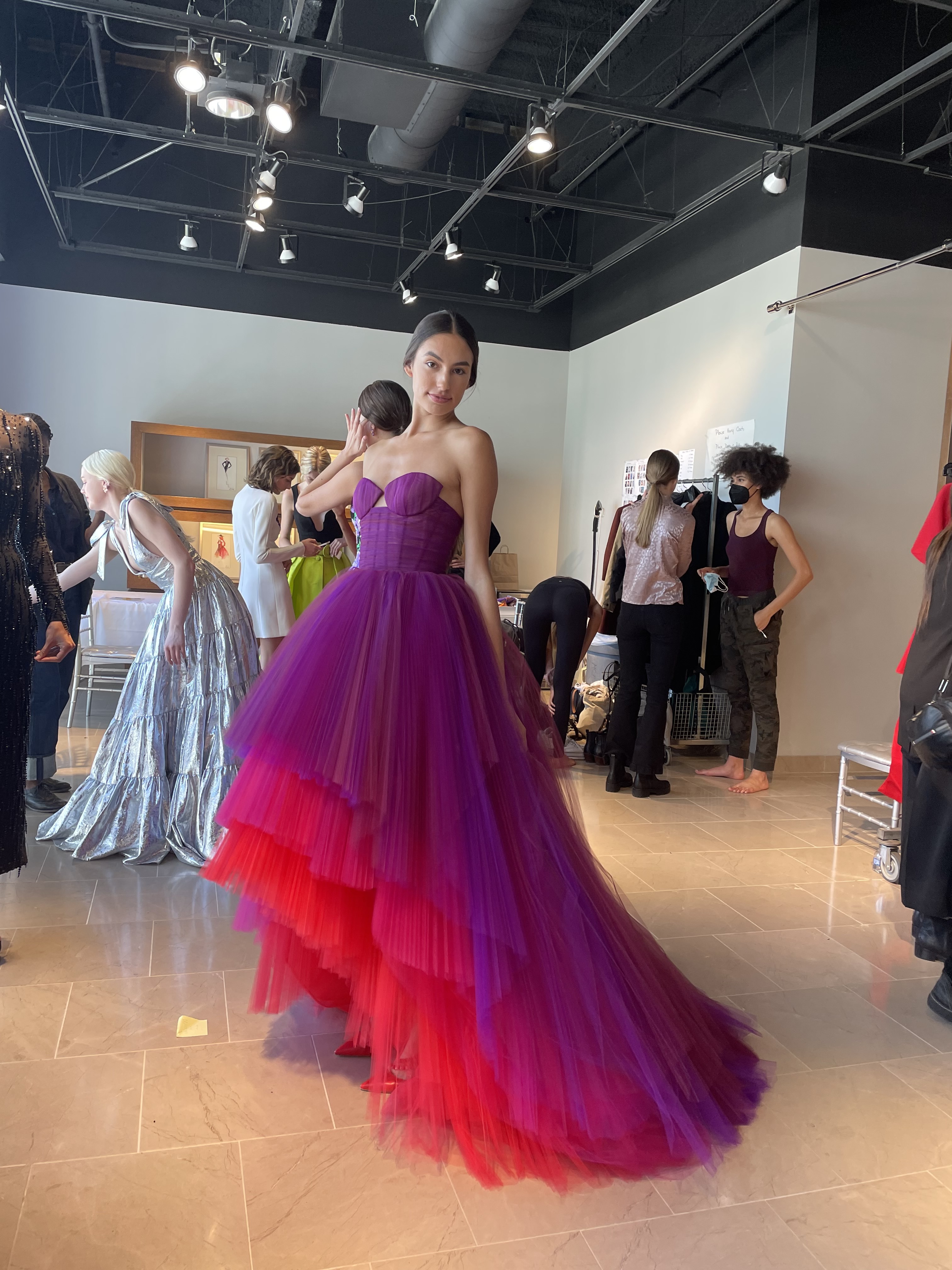 Girl in pink and magenta dress