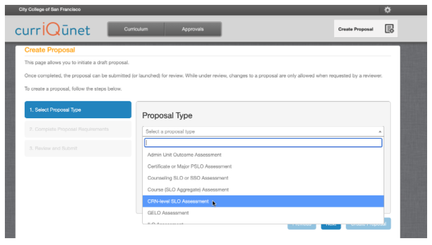 Create a proposal in CurriQuNet image
