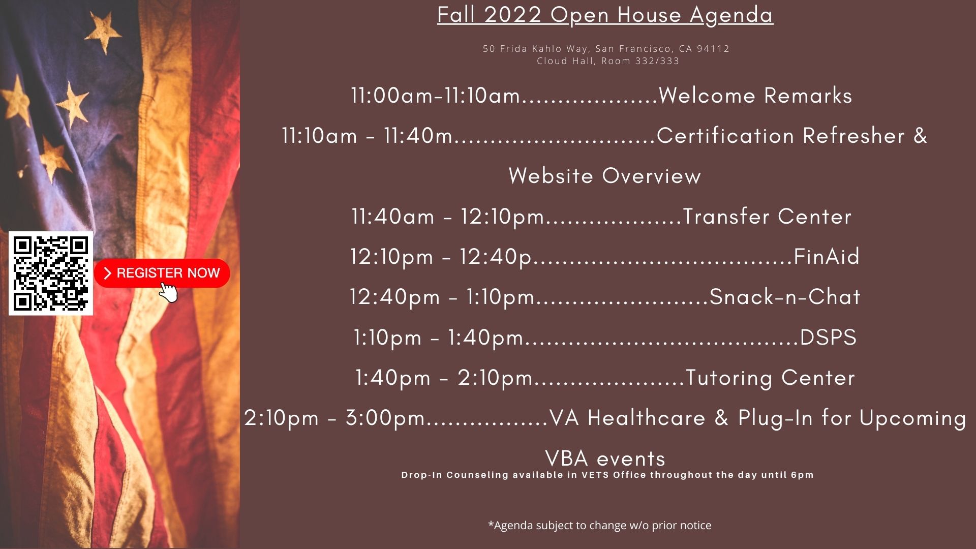 Fall 2022 Open House Agenda