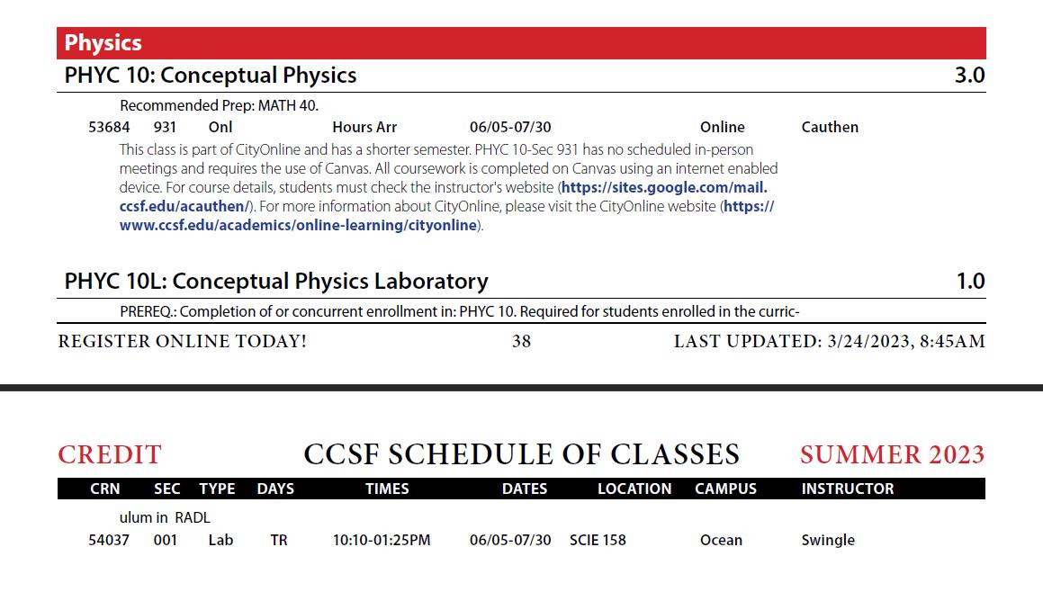 Classes Physics Summer 2023