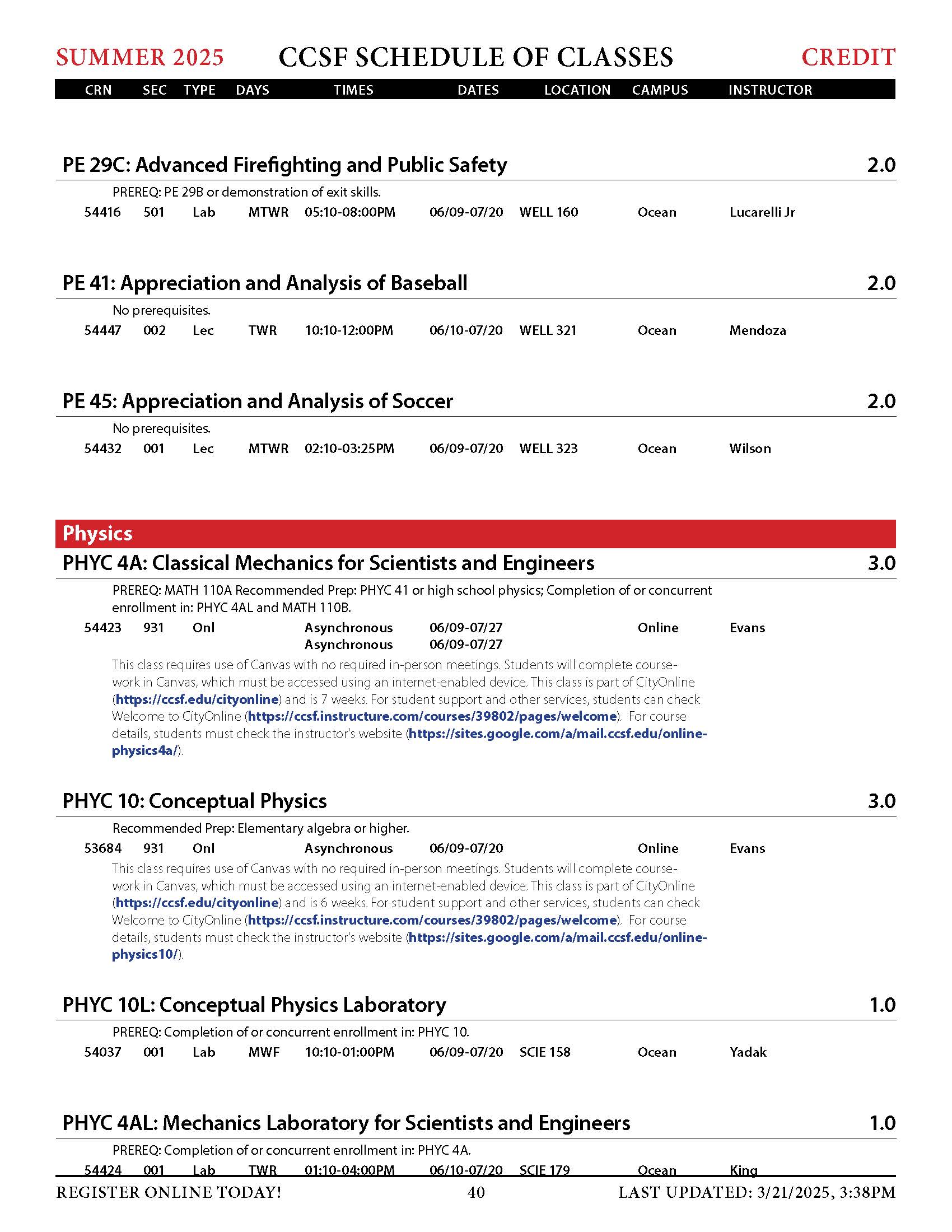 Summer 2025 CCSF Physics Schedule 0
