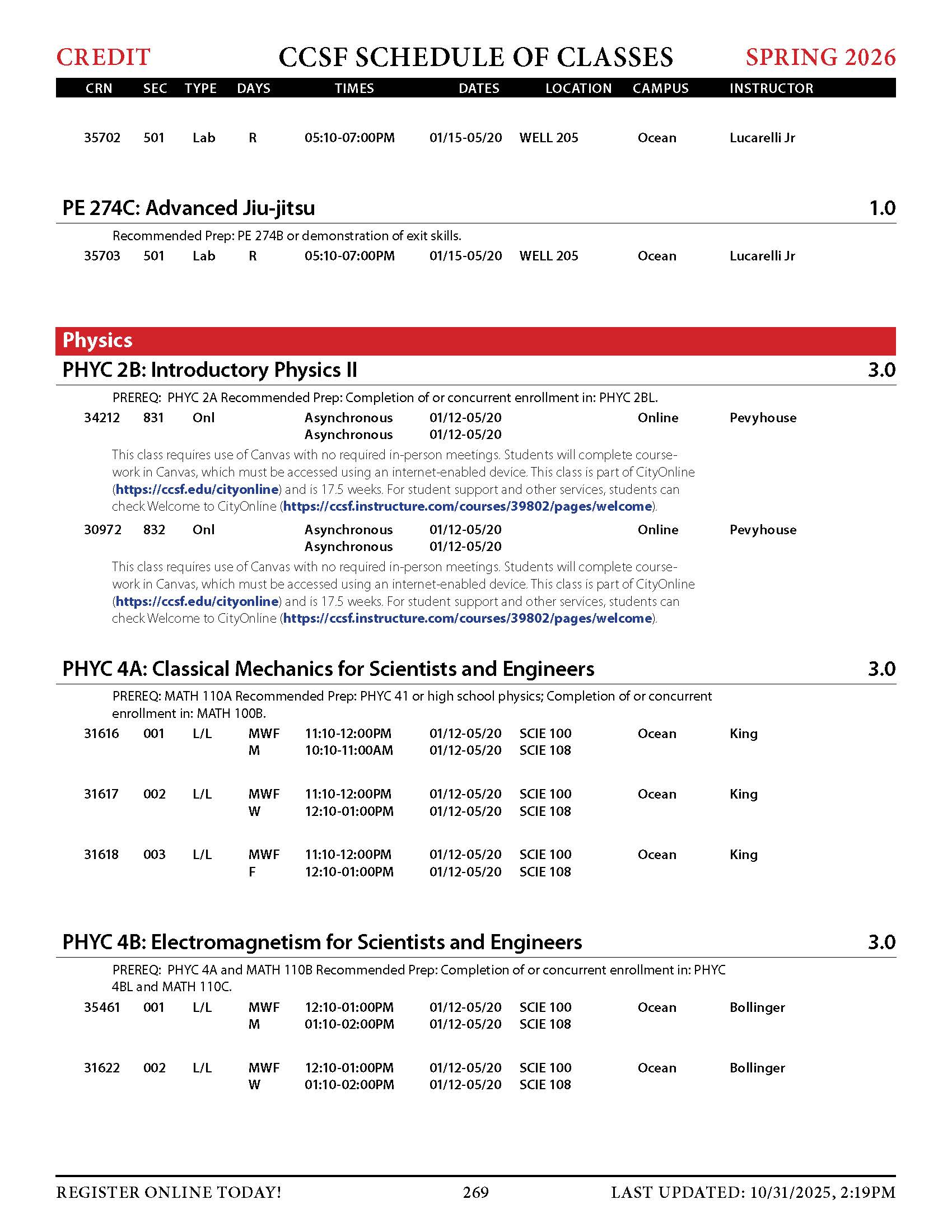 physics spring 2026 credit classes 1