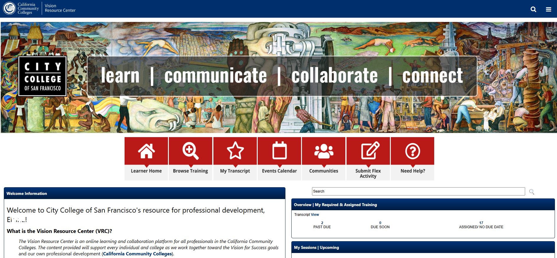 Screenshot of the VRC homepage