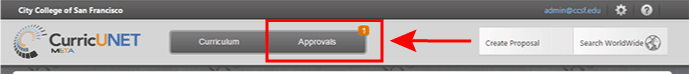 CurricUNET header approvals notifications CurricUNET header approvals notifications