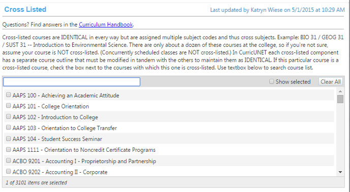 Screenshot Course Cross Listed