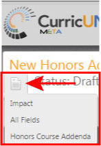 Honors Addenda Reports Menu Screenshot