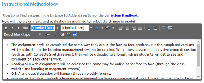 Screenshot for Instructional Methodology Tab