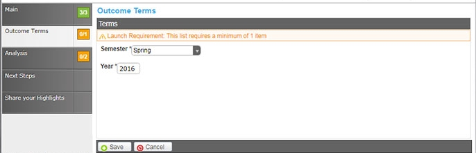 Outcome Terms Tab Outcome Terms Tab