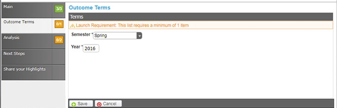 Outcome Terms Tab