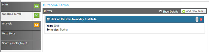 Outcome Terms Tab (Add New Item) Outcome Terms Tab (Add New Item)