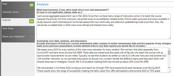 Course Assessment Analysis Tab