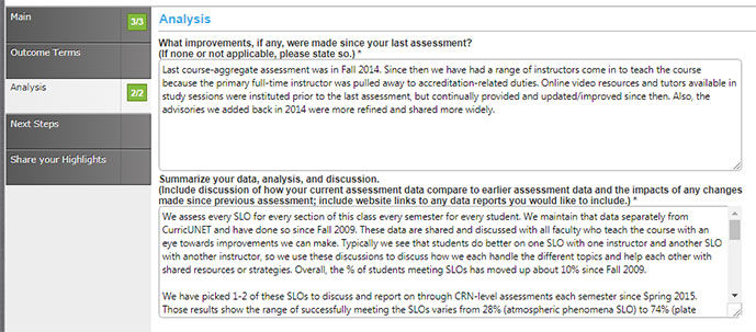Course Assessment Analysis Tab Course Assessment Analysis Tab