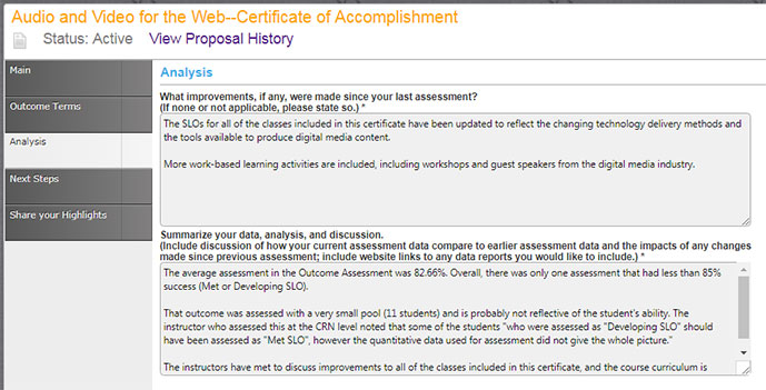 Program Assessment Analysis Tab