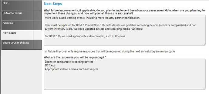 Program Assessment Next Steps Tab