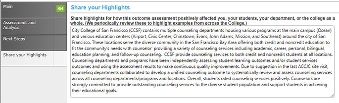 AUO/SSO Assessment Share Highlights Tab