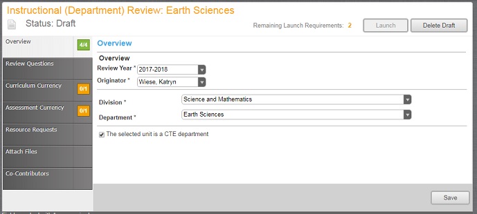 Program Review Overview Screen