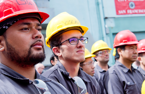 Students wearing hard hats