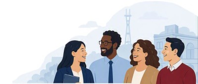 image of people in front of san francisco background
