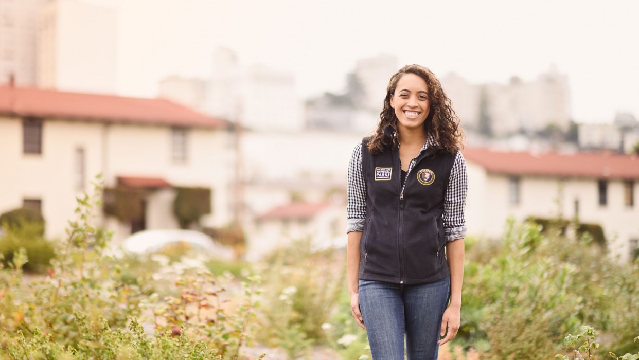 Student walks in workplace in San Francisco