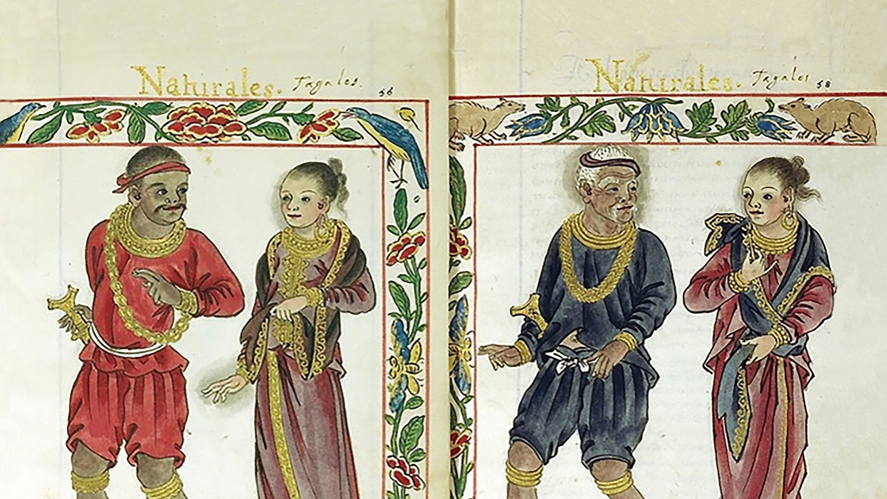 Images of Tagalog royalty (left) and nobles (right), circa 1590.