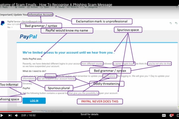 Screenshot from Anatomy of Scam Emails - How To Recognise[sic] A Phishing Scam Message.