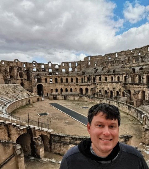 Mike Greenberg at the El Djem Amphitheater in Tunisia